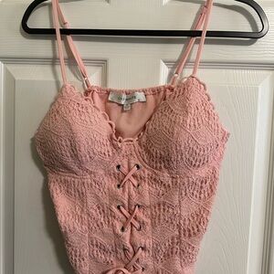 Lily White Pink Blush Mock Lace-Up Camisole padded and adjustable straps XL